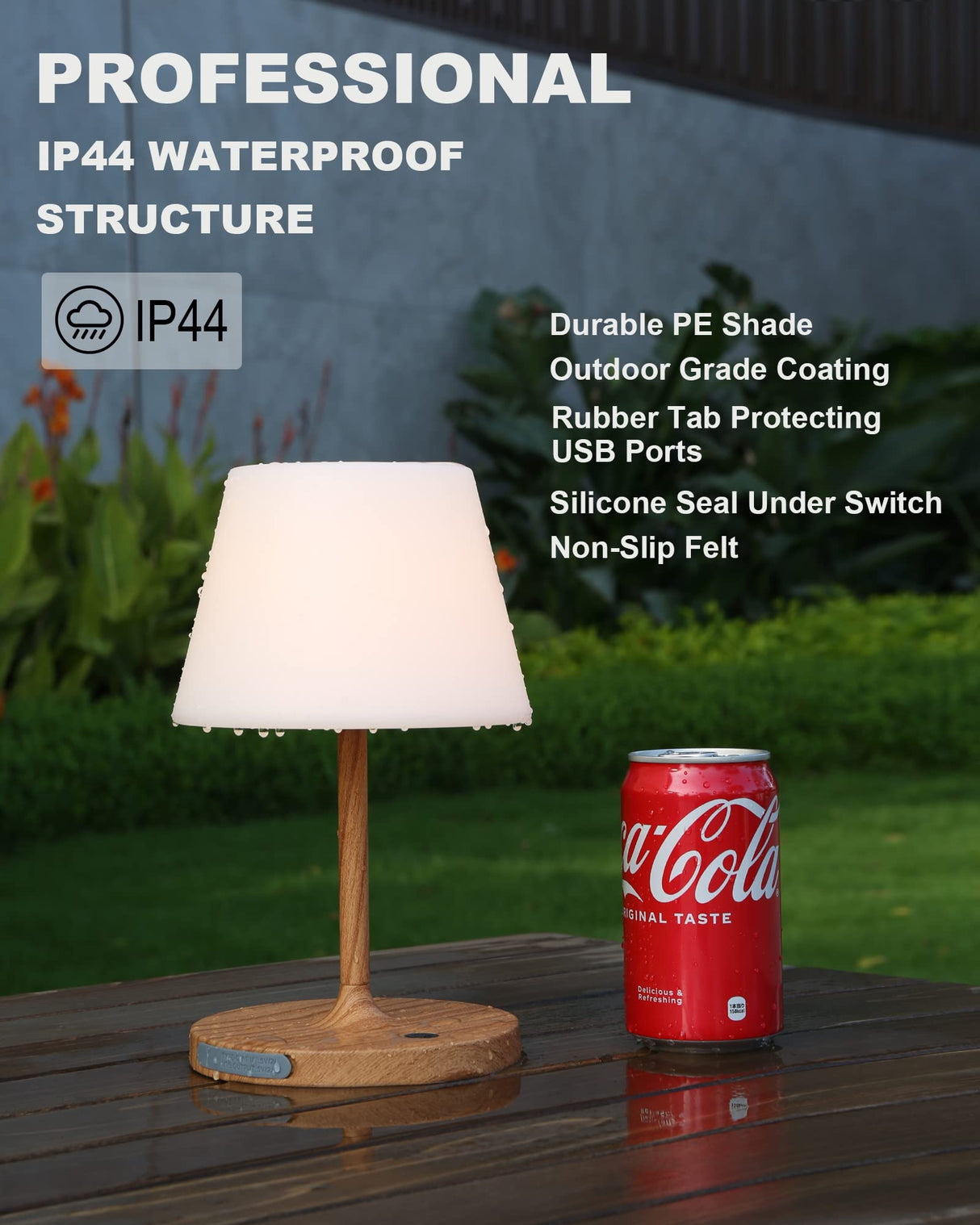 WEILAILUX Outdoor Battery Operated Table Lamp Waterproof, 4000mAh Cordless Rechargeable, Touch Dimmable Desk Lamp, LED Night Light for Patio Camping Restaurant Home, H9.6in, Wood Grain WEILAILUX