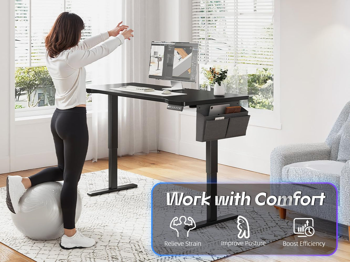 EnHomee Electric Gaming Standing Desk with LED Lights,48 x 24 Inch Height Adjustable Computer Desk with 3 Memory Preset,Gaming Sit Stand Desk with Storage Side Pocket and Cable Management,Black EnHomee