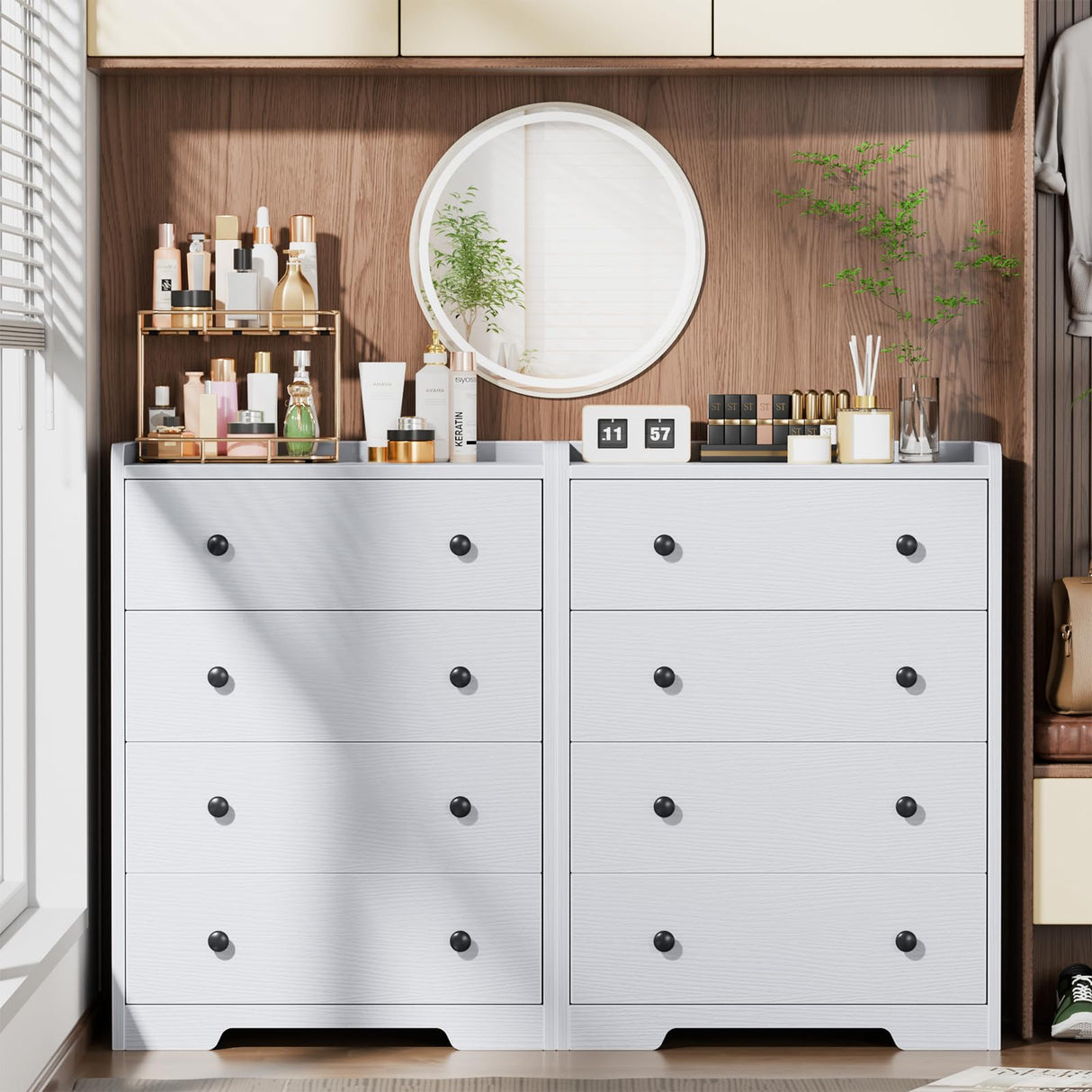 Furnulem 4-Drawer Dresser for Bedroom - White Wood Chest of Drawers Closet Storage Cabinet Organizer for Bedroom, Living Room, Hallway & Office Furnulem
