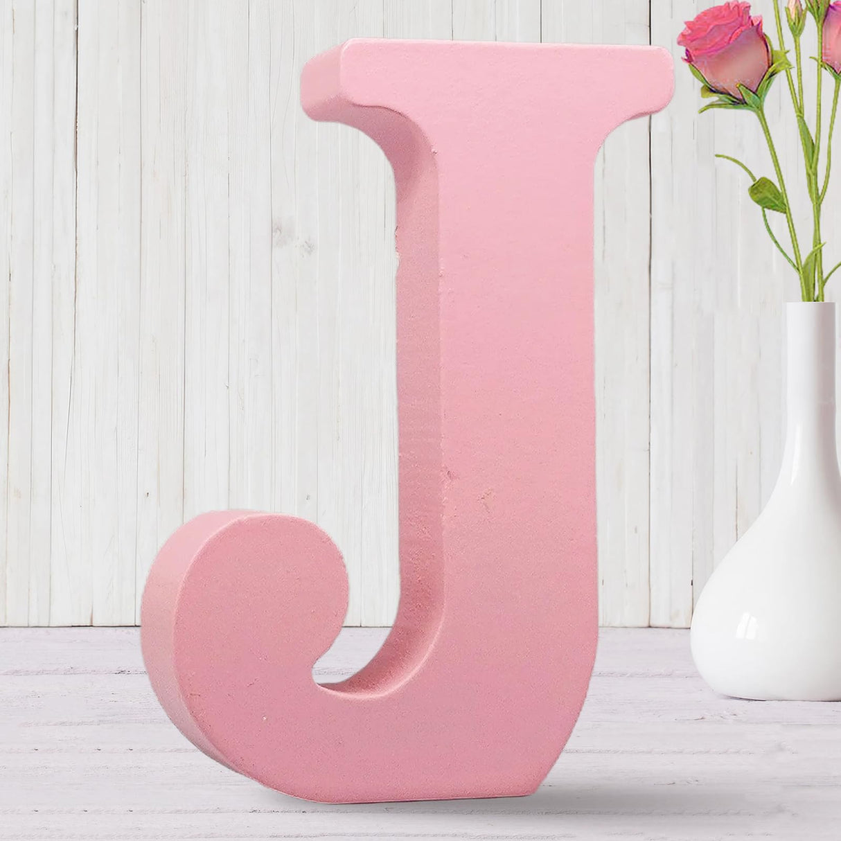 AOCEAN 8 Inch Pink Wood Letters Unfinished Wood Letters for Wall Decor Decorative Standing Letters Slices Sign Board Decoration for Craft Home Party Projects (J) AOCEAN