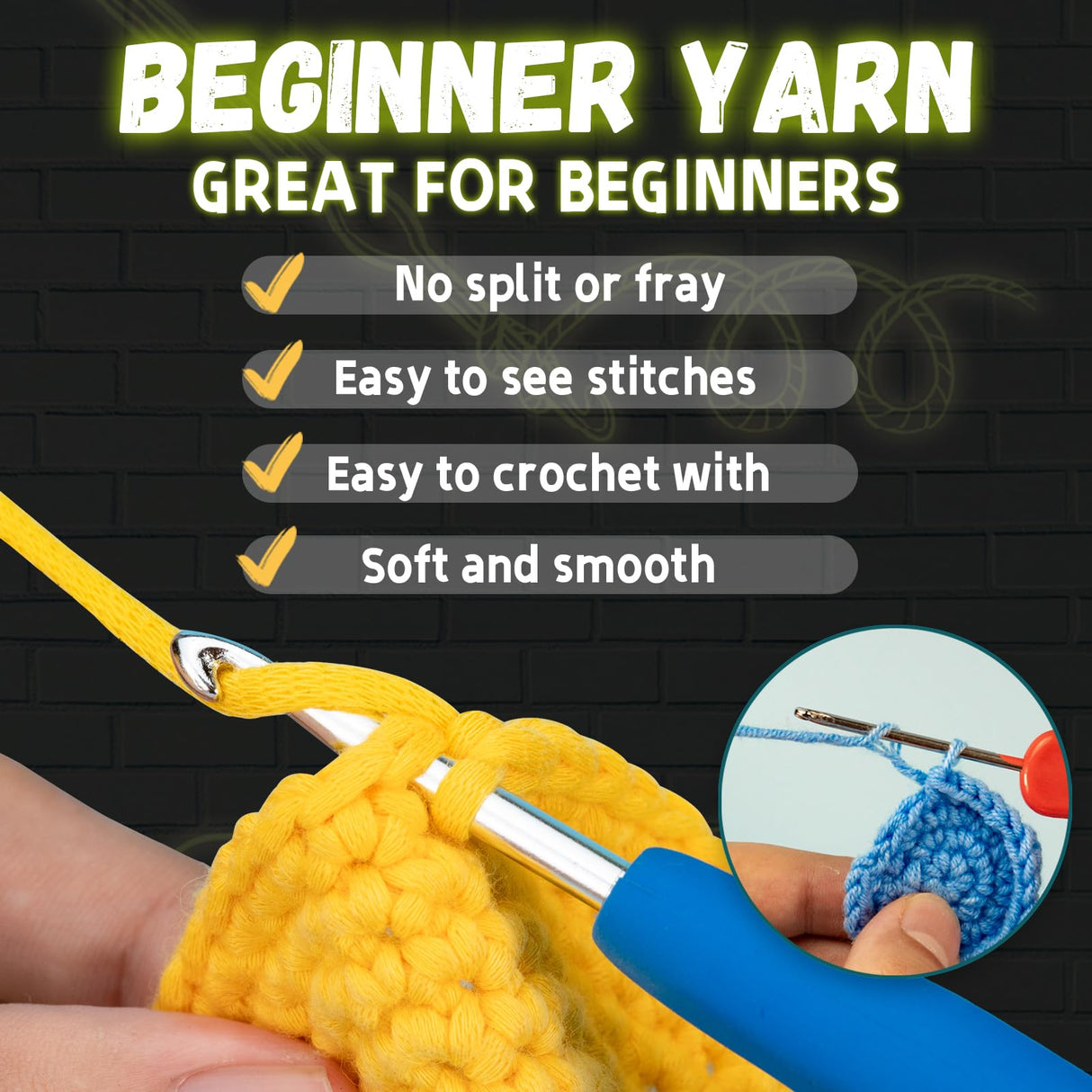 120g Glow in The Dark Yarn for Crocheting and Knitting; 120m(144yds) Yarn for Beginners with Easy-to-See Stitches; Worsted-Weight Medium #4; Yarn for Beginners Crochet Kit Making HEJIN