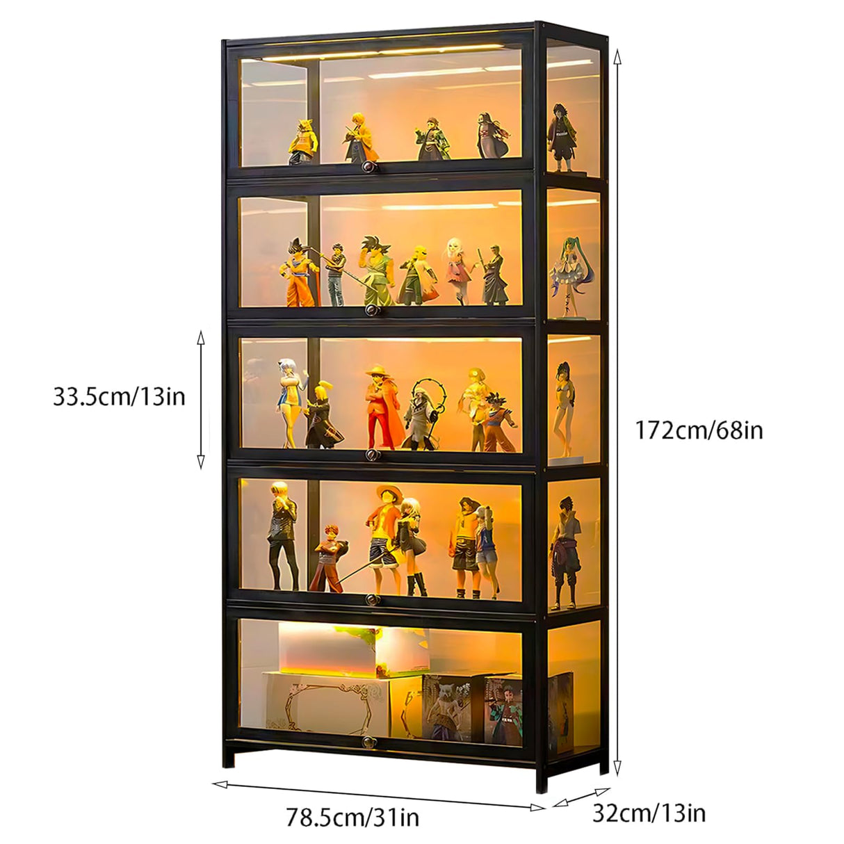 5-Tier Curio Display Cabinet, Storage Shelves with Acrylic Door, Collectibles Toy Organizers Rack & Display Shelf, Display Case for Playroom Bedroom Toddler's Room Kids Bookcase (Black flip door) iusyugh