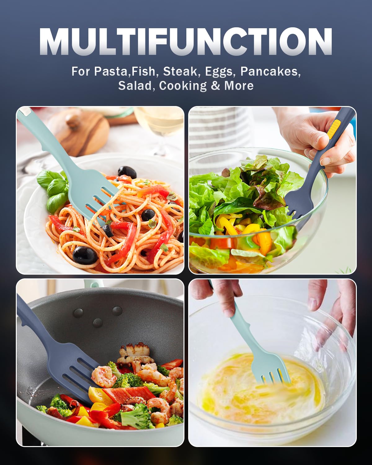 Silicone Flexible Fork, 11.6 Inch Heat Resistant Cooking Fork, Large Non Stick Fork for Mix Ingredients, Mash Food, Whisk Eggs (GT) DaiRen Kitchen