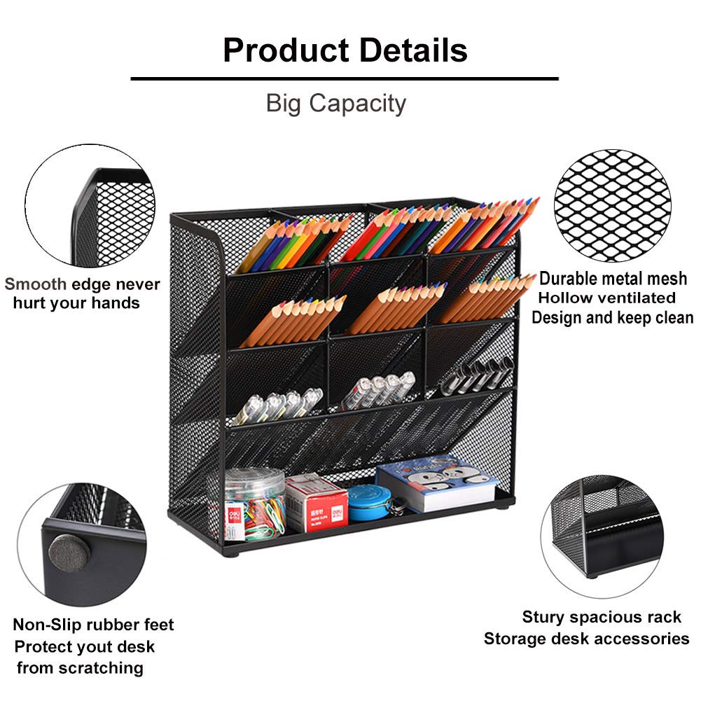 Marbrasse Mesh Desk Organizer, Multi-Functional Pen Holder, Desktop Stationary Organizer, Storage Rack for School Home Office Art Supplies (Mesh Pen Holder) Marbrasse