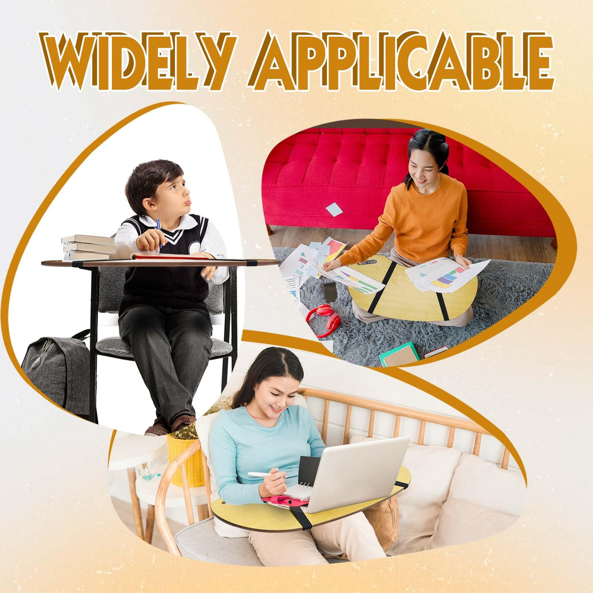 Thyle 2 Pcs Wood Curved Lap Desk 30.5'' x 12.5'' Lap Table with Handles Wooden Lap Board Curved Keyboard Lap Tray for Laptop Computer Mouse Thyle