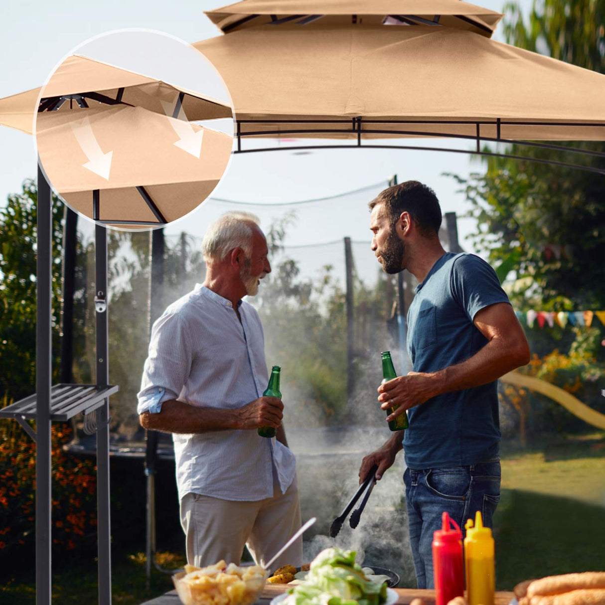 MASTERCANOPY 8 x 5 Grill Gazebo Outdoor BBQ Gazebo Canopy with 2 LED Lights (Khaki) MASTERCANOPY