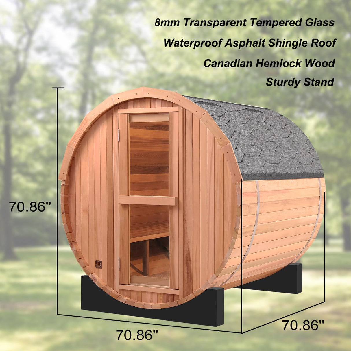 DUTHSS Customize Outdoor Barrel Sauna Rooms with Porch,4-6 Person Wooden Steam Sauna with 6000kw Electric Stove Tempered Glass Sauna Stone Sauna Kits Duthss