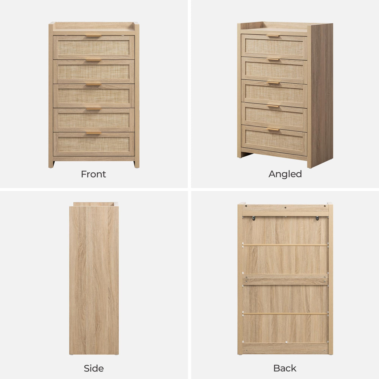 SICOTAS Dresser for Bedroom Chest of Drawers 46" Tall Dresser for Closet with 5 Rattan Drawers Boho Night Stand Large Clothes Storage Cabinet for Living Room Hallway Nursery Entryway SICOTAS