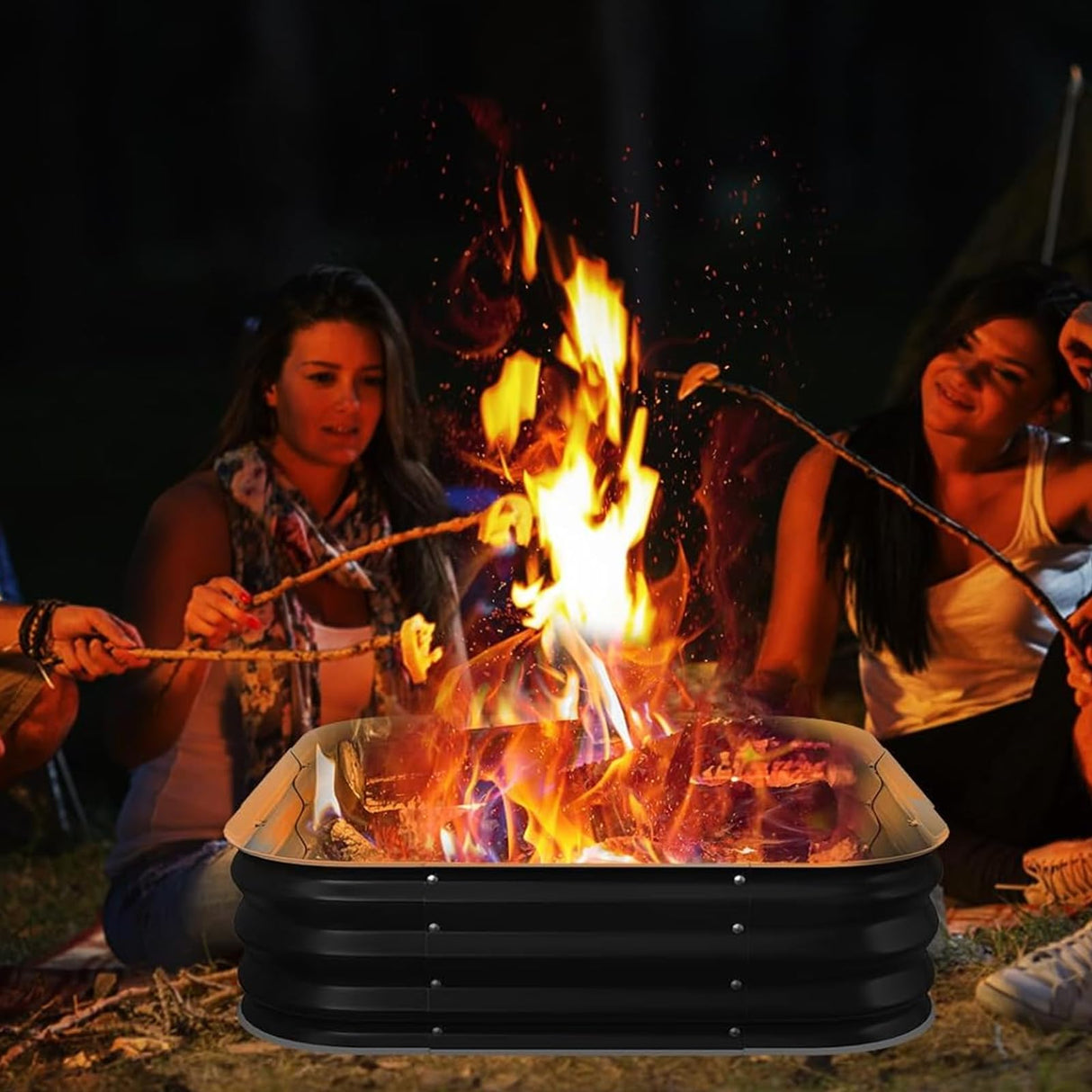 Fire Pit Ring - 48In Large Firepits for Outside,Wood Burning Durable Steel Fire Pit,Outdoor Fireplace Portable for Camping,Backyard,Bonfire,Patio-Square FCCRETA