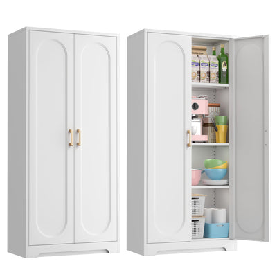 Kubohogar White Pantry Cabinet with Doors, 60" Tall Metal Pantry Cabinet with 3 Adjustable Shelves and Gold Handles, Kitchen Cupboard for Kitchen, Dining Room, Office