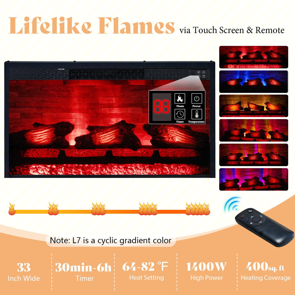 AMERLIFE 70" Farmhouse Heavy Fireplace TV Stand with 33" Electric Fireplace, for 80" TVs up, Media Entertainment Center with Diamond Door, TV Console Storage Cabinet for Living Room, Grey AMERLIFE