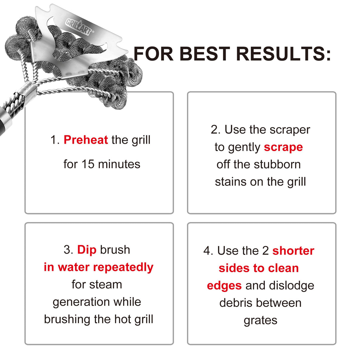 GRILLART Grill Brush for Outdoor Grill Bristle Free - Safe BBQ Grill Cleaner Brush - 18" BBQ Brush for Grill Cleaning Kit -Stainless Grill Cleaning Brush BBQ Grill Accessories Tools- Gifts for Men Dad GRILLART