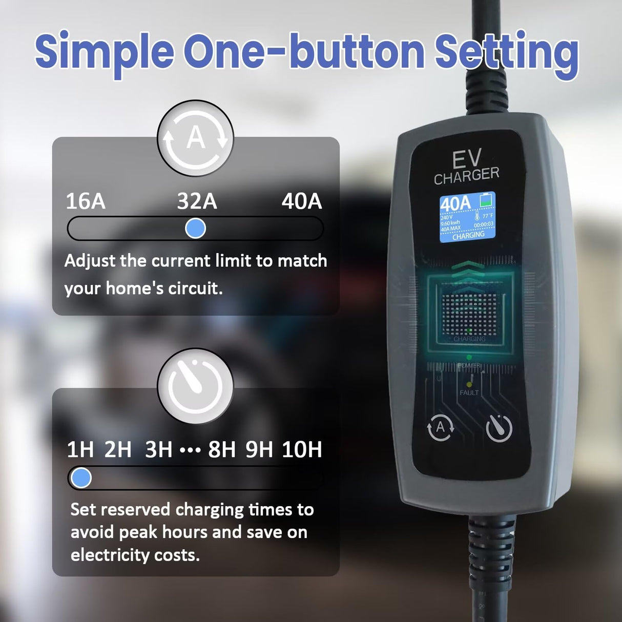 EP Level 2 Portable EV Charger, 16-40 Amp, 240V, 25ft Cable, Fast Charging Station for All EVs, NEMA 14-50P Plug, Upgraded Portable Electric Vehicle Charger EP