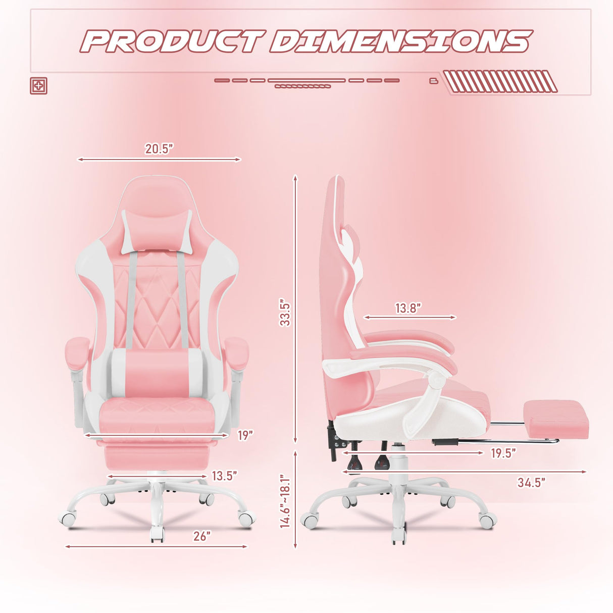 Homall Gaming Chair, Computer Chair with Footrest and Massage Lumbar Support, Ergonomic High Back Video Game Chair with Swivel Seat and Headrest (Pink) Homall