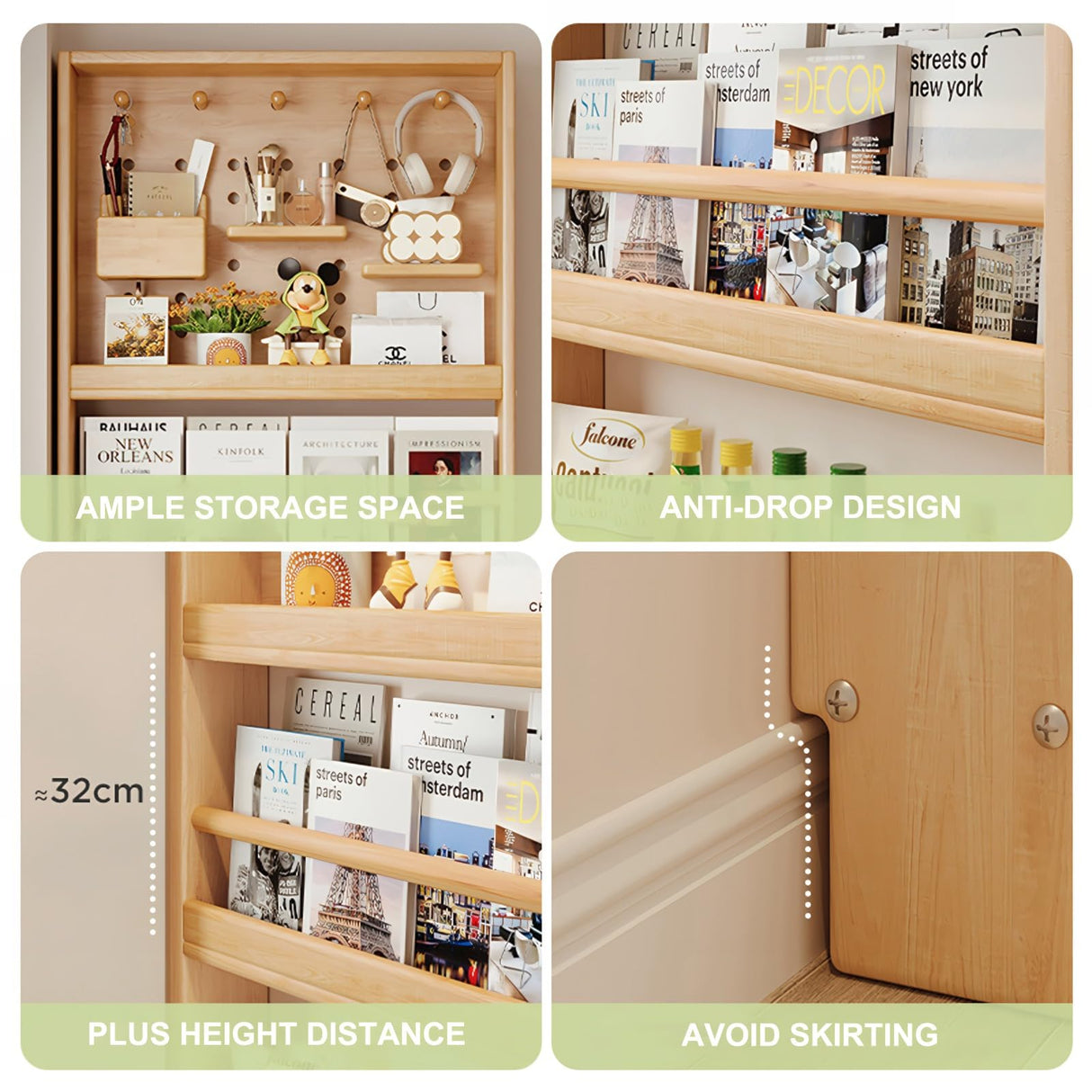 Orixal Bookshelf Behind The Door, Floor-Standing Children's Picture Book Rack, 6-Tier Wall-Mounted Bookcase, Wall-Mounted Cabinet for Home, Bedroom, Living Room, Office Orixal