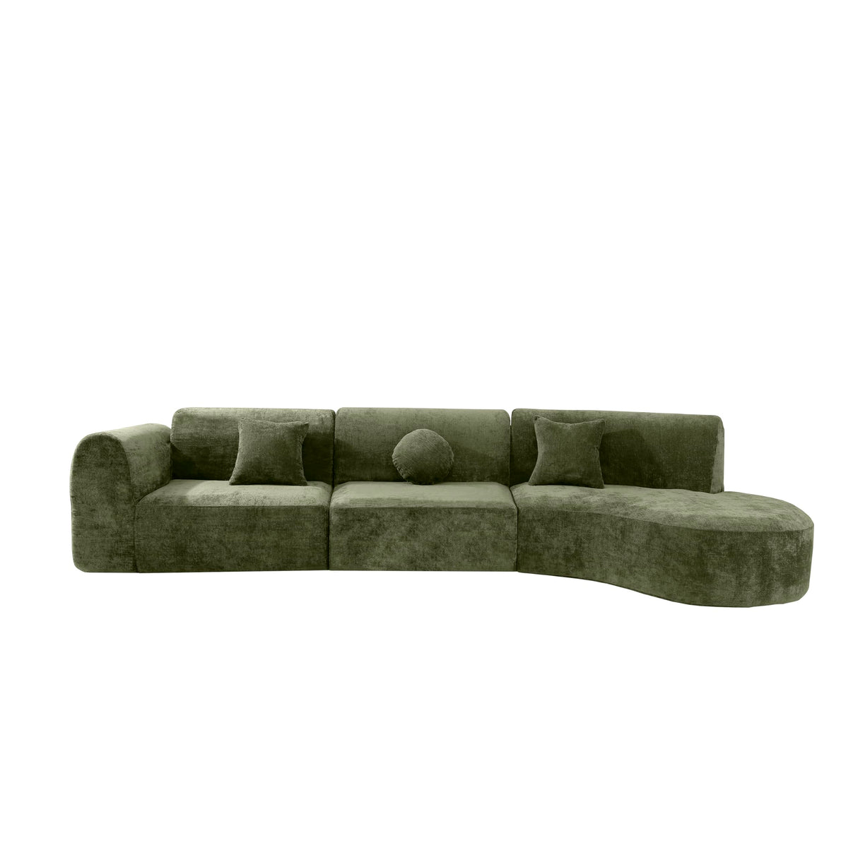 Merax 140" Curved Polyester Sectional Sofa Set, 7 Seat Modern Cloud Couch with Chaise Lounge,3 Pillows, Fully Assembled for Living Room, Green Merax