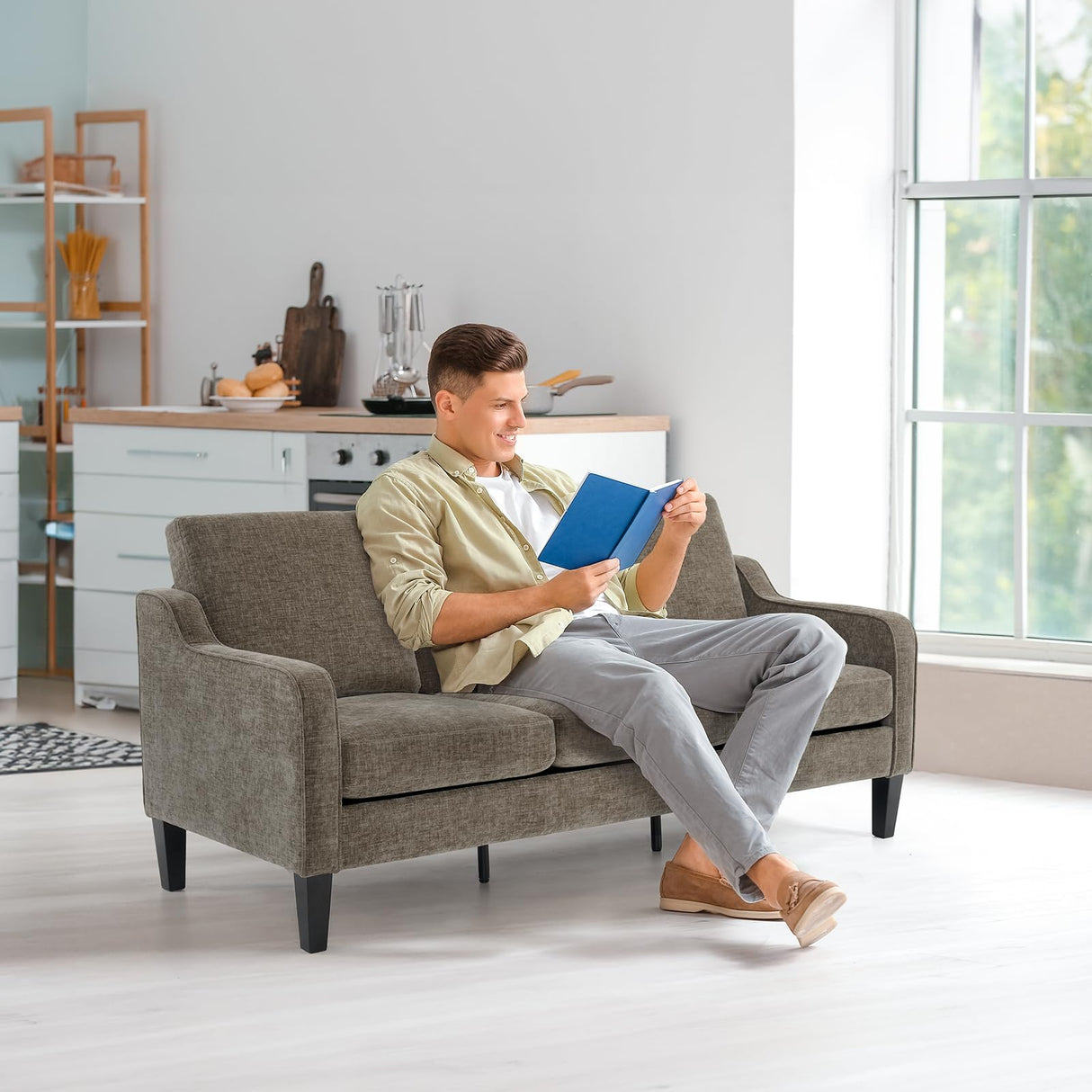 VINGLI Couches for Living Room, Brown 71" Small Sofa Mid Century Modern Couches 3 Seater Comfy Couch Upholstered Soft Chenille Floor Couch for Bedroom, Apartment, Office VINGLI