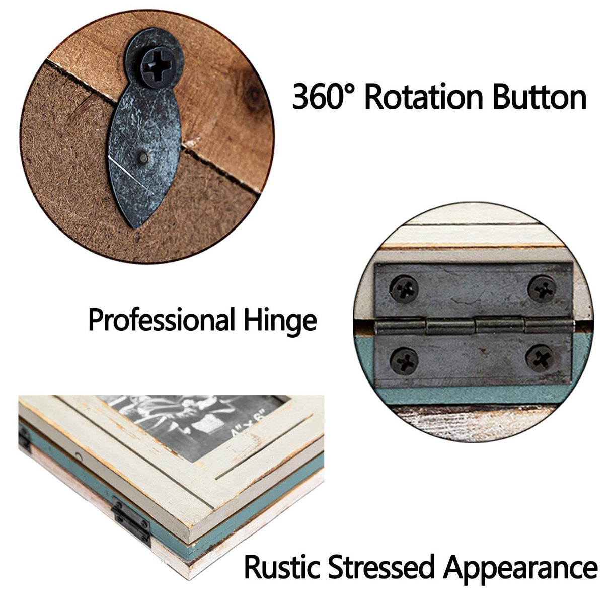 RiteSune Rustic 3 Picture Frame 4X6 Triple Hinged Distressed Photo Frame for Tabletop Display, Picture College Frame Present for Holiday, Festival, Christmas RiteSune