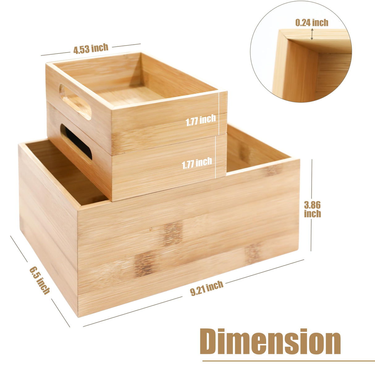 HOMESTEAD 3-Piece Stackable Bamboo Storage Box, Office Desk Organizer, Wooden Boxes for Makeup Drawer Organizer Bathroom, Office Supplies, Kitchen Utensils, Bamboo Storage Containers, Jewelry Tray HOMESTEAD