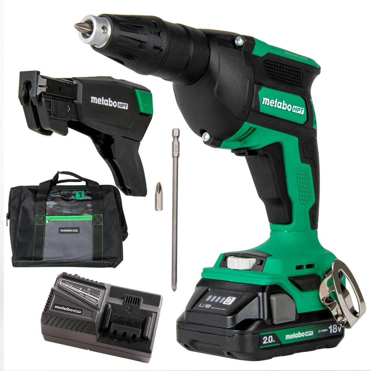 Metabo HPT Cordless 18V MultiVolt™ Drywall Screw Gun Kit | Includes Collated Screw Magazine Attachment | Includes 1-18V 2.0 Ah Battery | Lifetime Tool Warranty | W18DAQB Metabo HPT