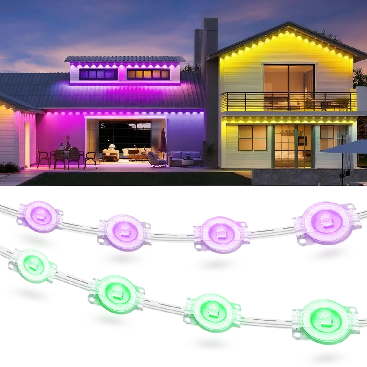 Fussion 200ft Permanent Outdoor Lights for House, 2025 Smart RGB LED Outside Lights with APP Remote Control, IP67 Waterproof Eternity Eaves Lighting for Christmas, Halloween, Holiday, Party, Daily Fussion