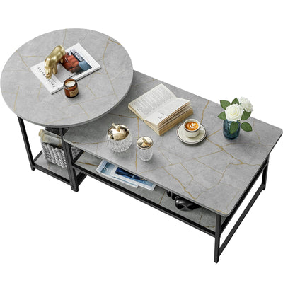 WOHOMO Coffee Table, Modern Style Coffee Tables for Living Room Marble Center Table with Storage 2 in 1Detachable Table Set,Grey Marble