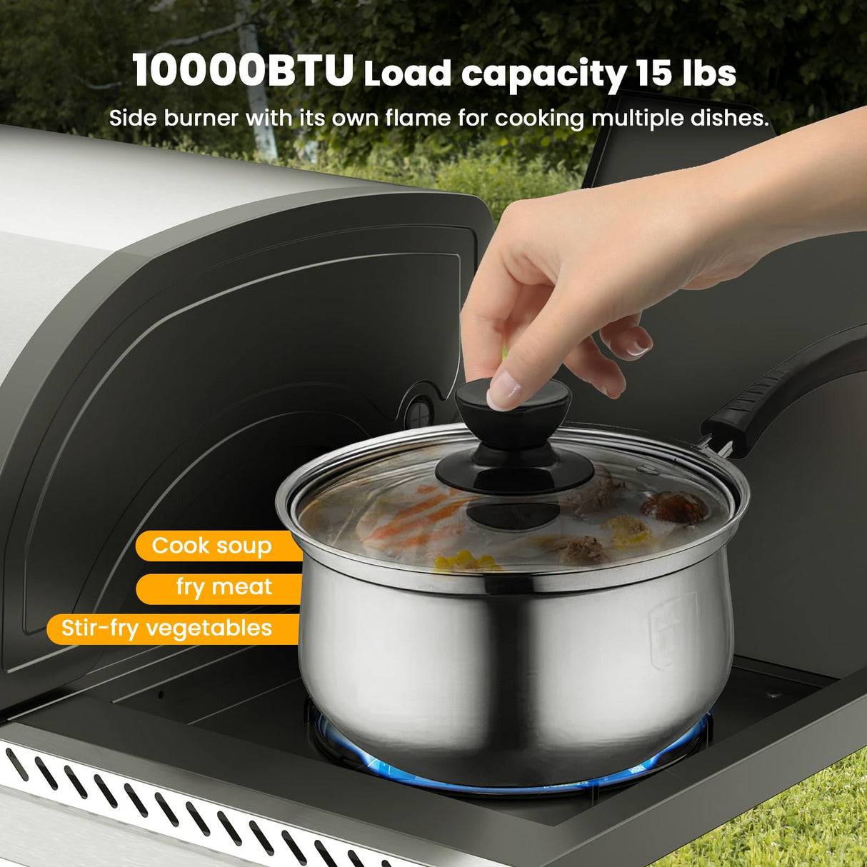 4-Burner Gas BBQ Grill with Side Burner, Porcelain-Enameled Cast Iron Grates, Baking Pan, 42,000 BTU Stainless Steel Propane Grill for Outdoor Cooking and Patio Barbecues Electactic