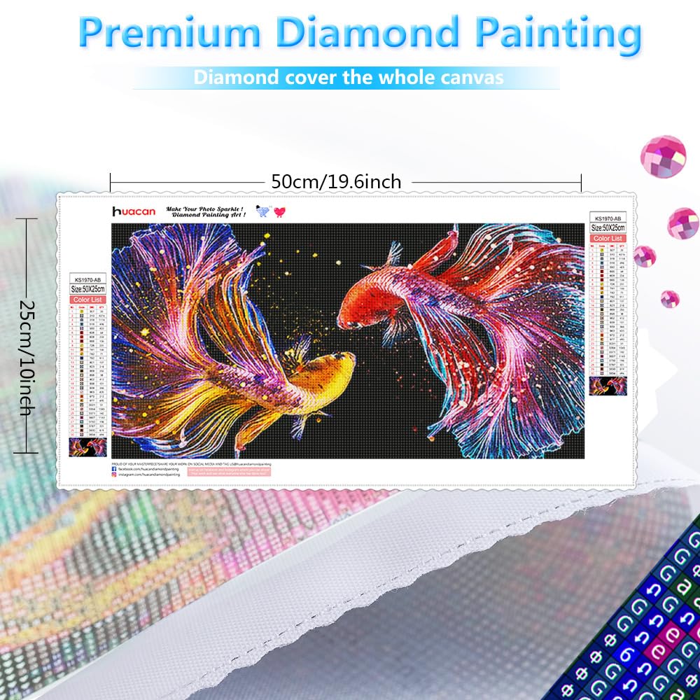 Huacan Diamond Painting Kits for Adults Fish Diamond Art Kit AB Diamond Painting Full Drill 5D DIY Round Rhinestone Art Craft Kits for Gift Home Wall Decor 19.6x9.8 Inch Huacan