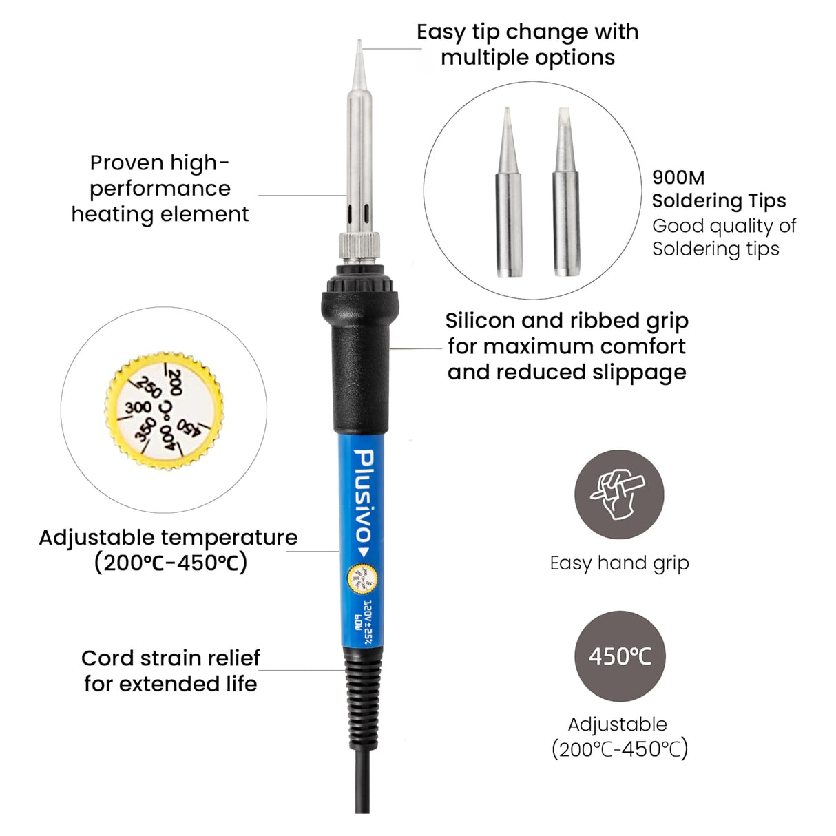 Soldering Iron Kit Electronics, Soldering Iron 60W Adjustable Temperature, Solder Wire, Wire Stripper, Desoldering Pump, Tweezers, Solder Tips, Mini Stand, Screwdrivers, Heatshrink Tubes from Plusivo Plusivo