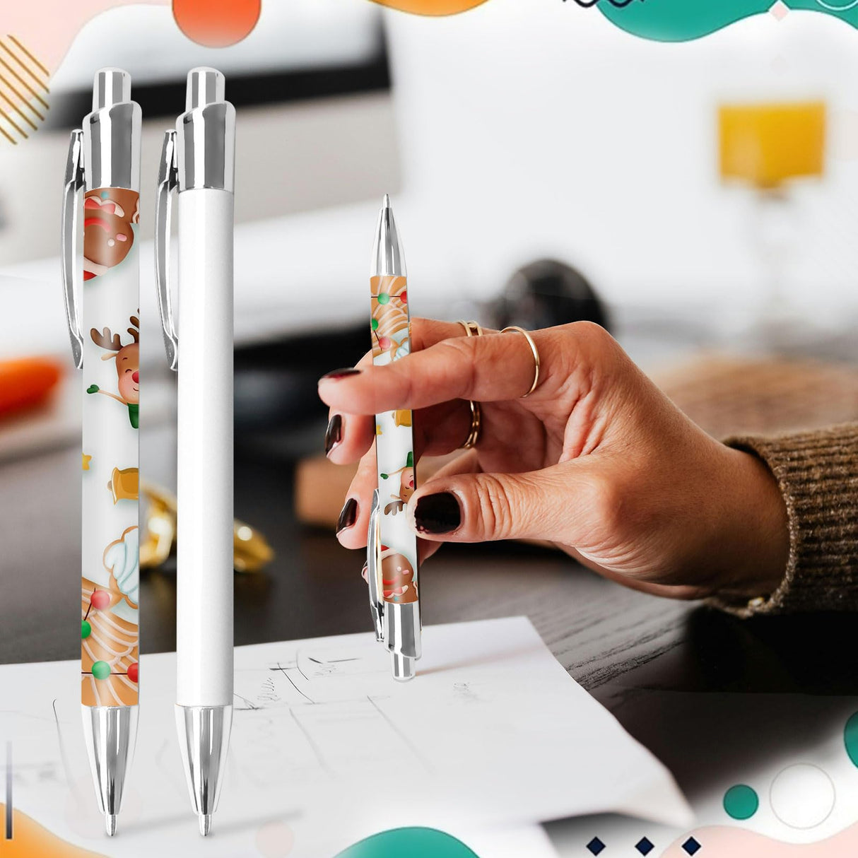 SENONAPO 100 Pcs Sublimation Pens Bulk Diy Christmas Personalized Pens Heat Transfer Ballpoint Pen with Shrink Wrap White Blank Aluminum Customized Clip Pen for Office School Stationery Gift Supplies SENONAPO