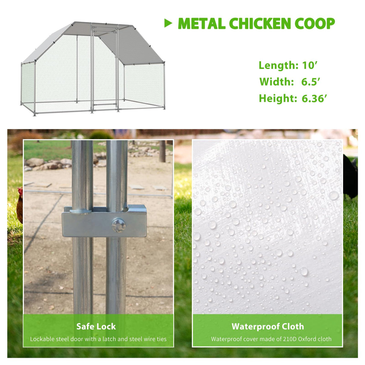 NUGRIART Large Metal Chicken Coop Walk-in Poultry Cage with Water-Resident and Anti-UV Cover Duck Rabbit Cat House Outdoor Chicken Run Pen NUGRIART