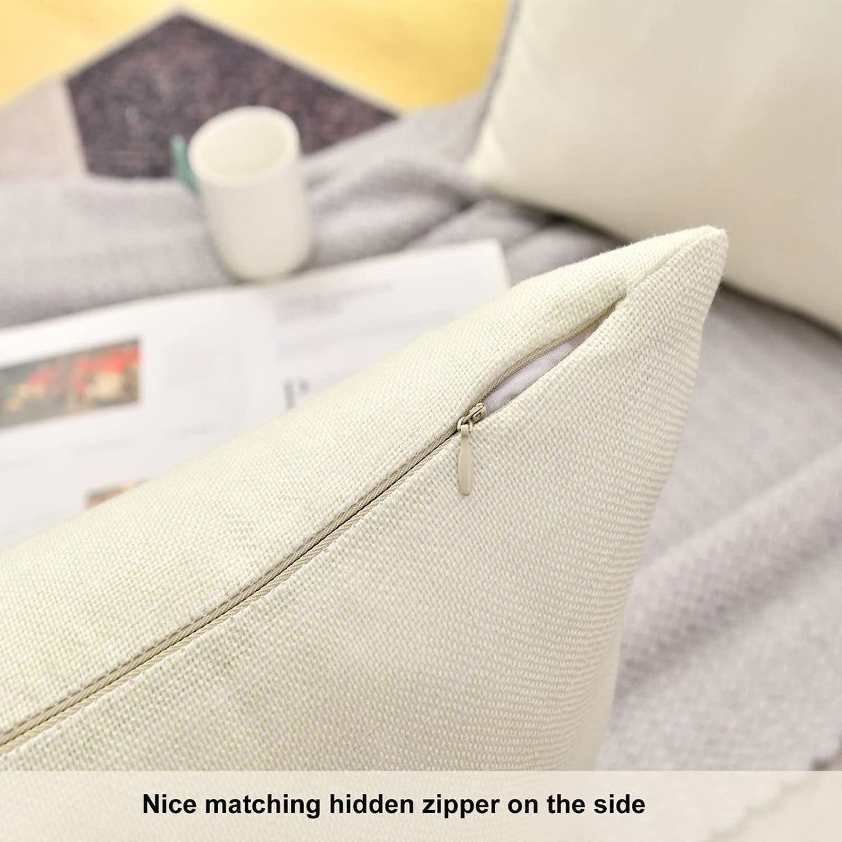 Sublimation Pillow Covers Blank 16x16 Inch BeigeThrow Pillow Cases Bulk for HTV Heat Transfer Vinyl Set of 6 Linen WANZELONYO