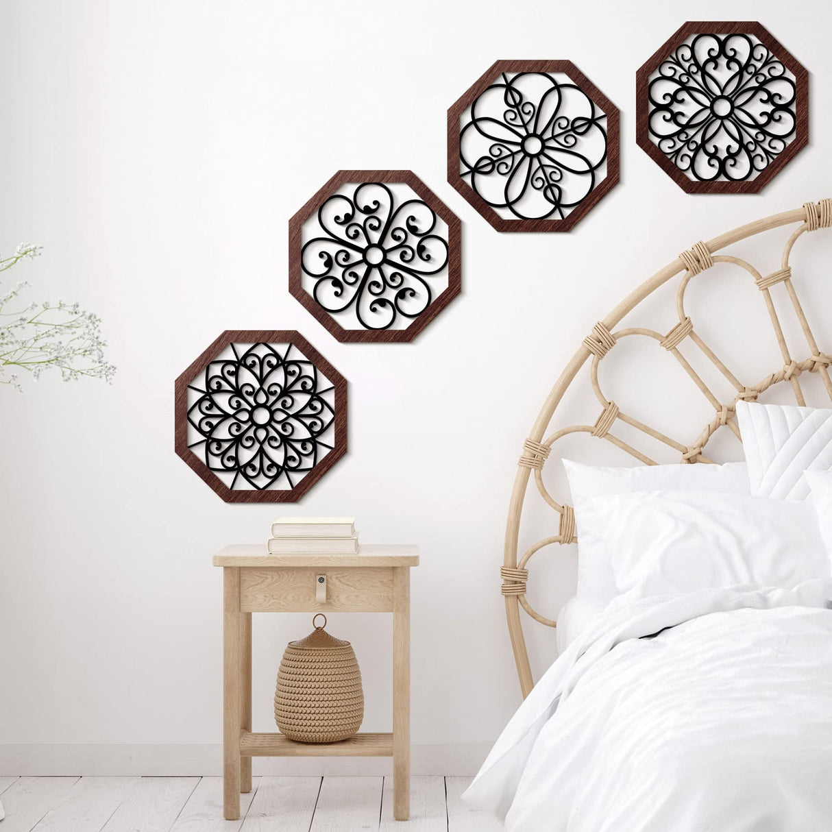 4 Pieces Thicken Rustic Wall Decor Modern Farmhouse Wall Art Decor Wooden Hollow Carved Design Rustic Wall Art for Living Room Bedroom Hallway Decor Office Kitchen Wall Decoration (Vivid Style) Yulejo