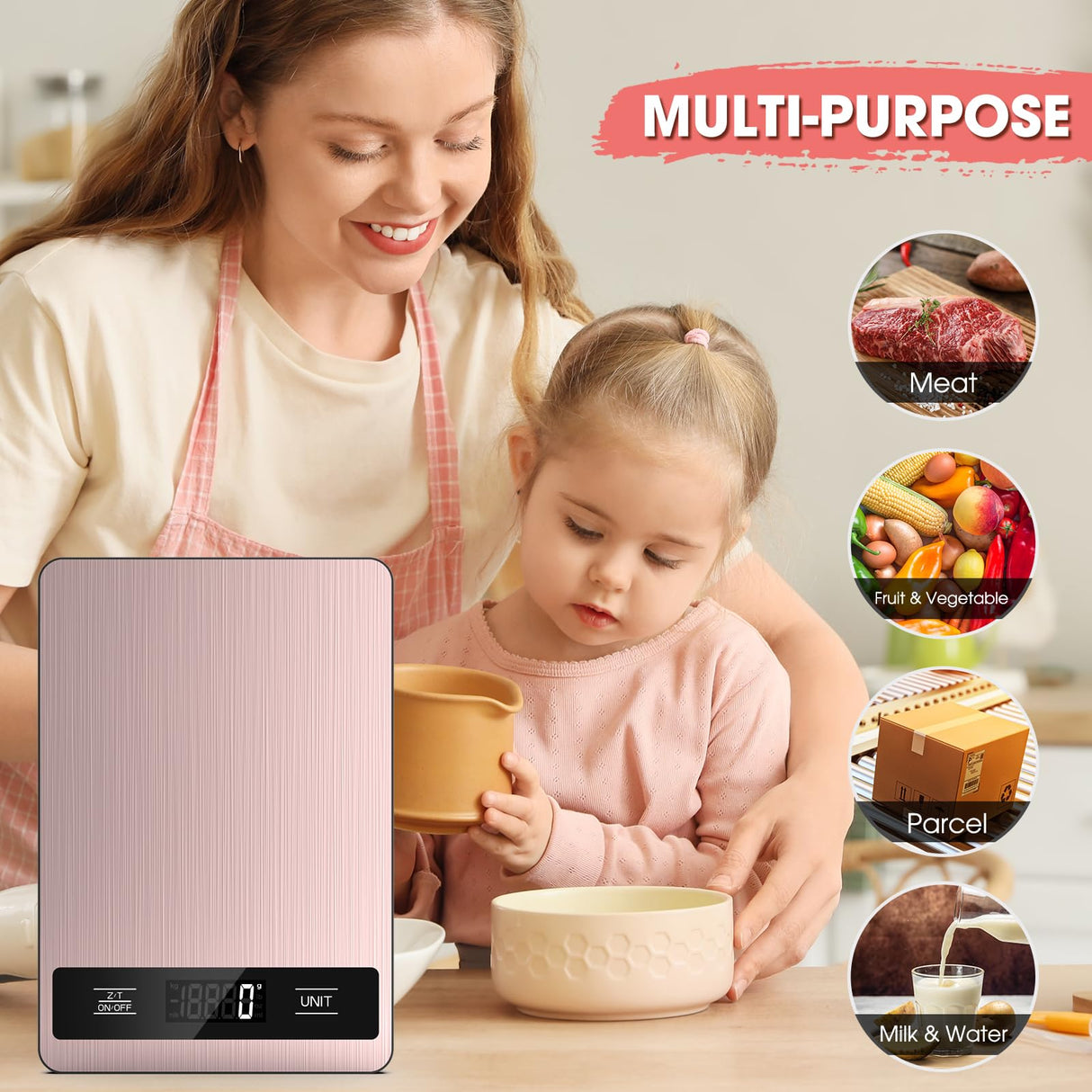Suidreams Food Scale, 11lb Digital Kitchen Scale Weight Grams and Ounces for Baking, Cooking and Meal Prep, 1g / 0.1oz Precise Graduation with 6 Units and Tare Function, LCD Display & Stainless Steel SUIDREAMS
