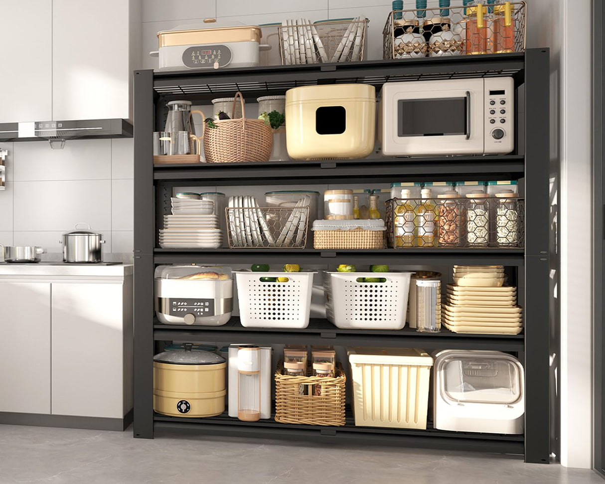 PrimeZone Heavy Duty Storage Shelves - 47" W X 18" D X 72" H Adjustable Wire Garage Shelving with Locking Connector, 5 Tier Metal Shelving Industrial Utility Rack for Warehouse, Basement, Black, 2Pack PrimeZone