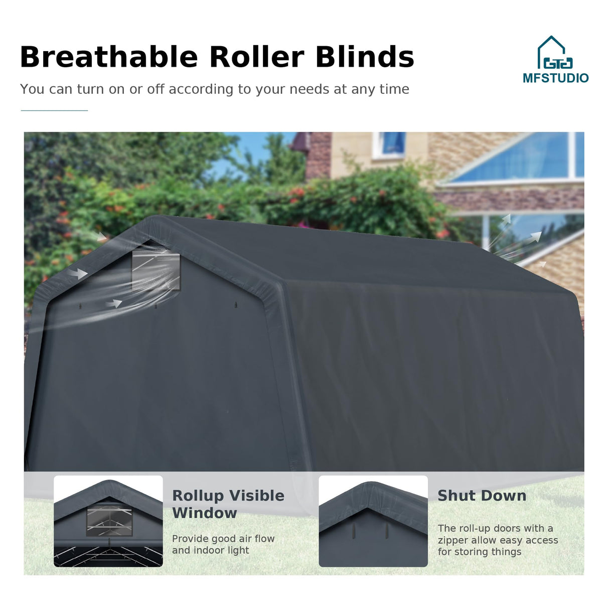 MFSTUDIO Outdoor Carport 13x22 ft, Portable Storage Sheds Shelter Garages Heavy Duty Canopy with Rolled up Zipper Doors, Outside Utility Shed Garage Tent for Boat,Patio Furniture and Tools MFSTUDIO