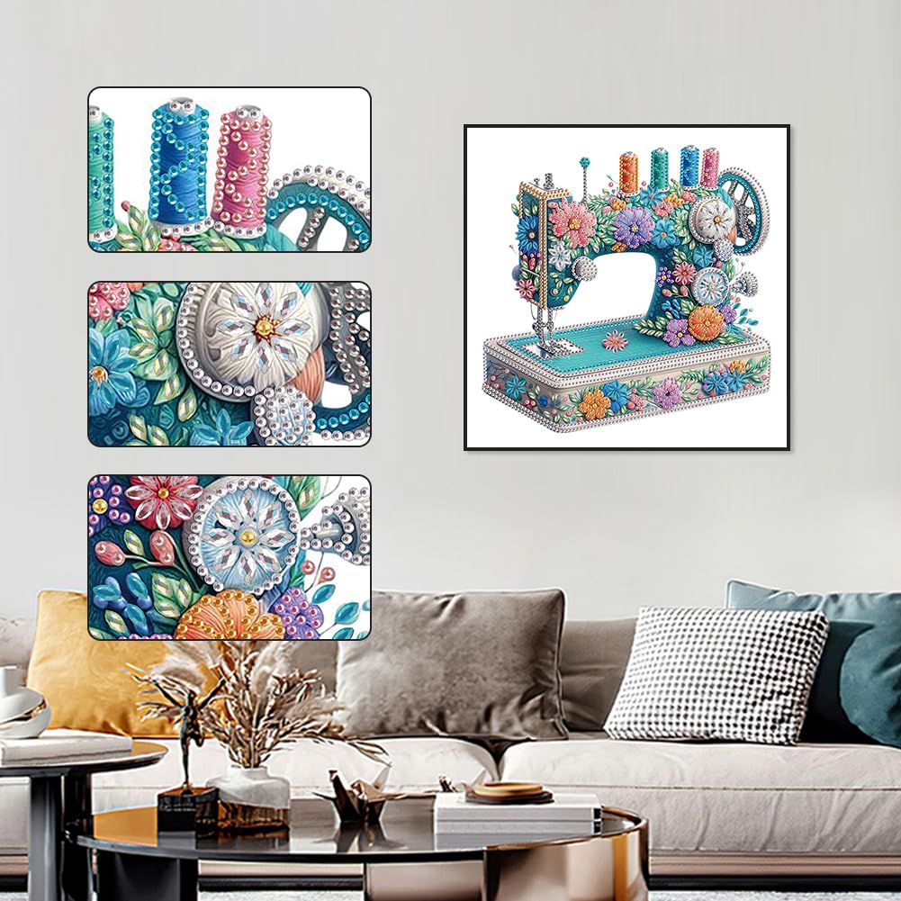 Anuver Sewing Machine Diamond Painting Kits for Adults, 5D Special Shape Crystal Rhinestones Diamond Painting for Beginners, Diamond Art Kits for Home Wall Decoration, 12×12 Inch Anuver