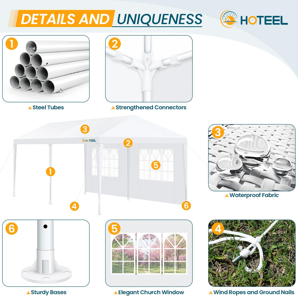 HOTEEL Canopy 10'x20' Party Tent with 4 Removable Sidewalls, Event Tent, Outdoor Tent for Parties, Large Canopy Tent for Parties, Weddings, Patio Camping Gazebo, All Season & Waterproof, White Hoteel