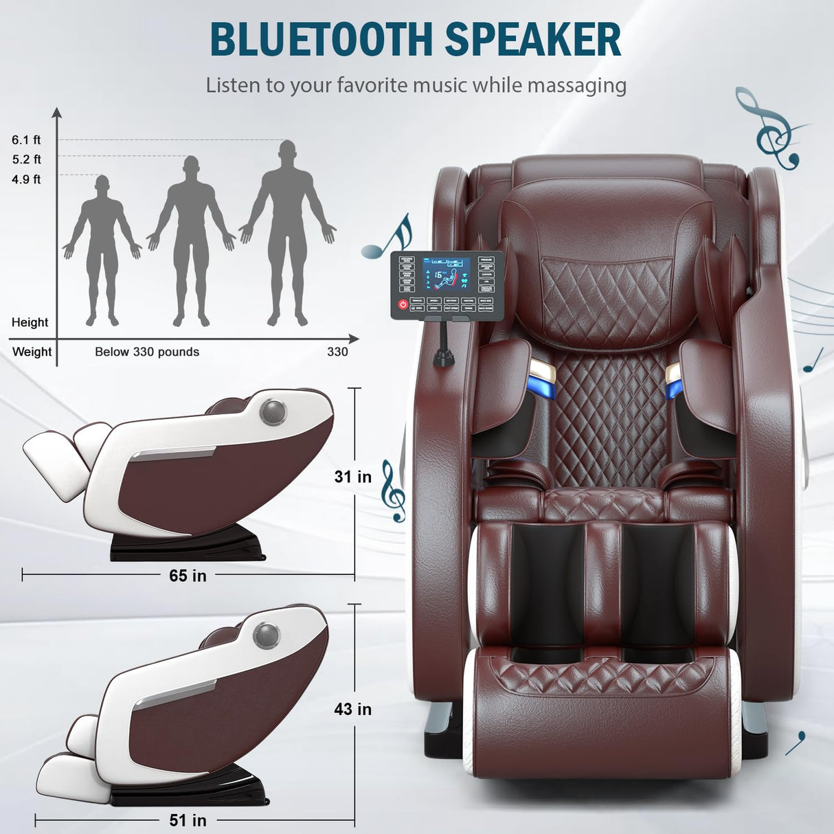 AVSAMOQ Massage Chair Full Body, Zero Gravity Massage Chair Recliner with Air Pressure, 8 Fixed Massage Rollers, Heating, Foot Roller, Bluetooth Speaker, for Home Office Men Women (Brown) AVSAMOQ