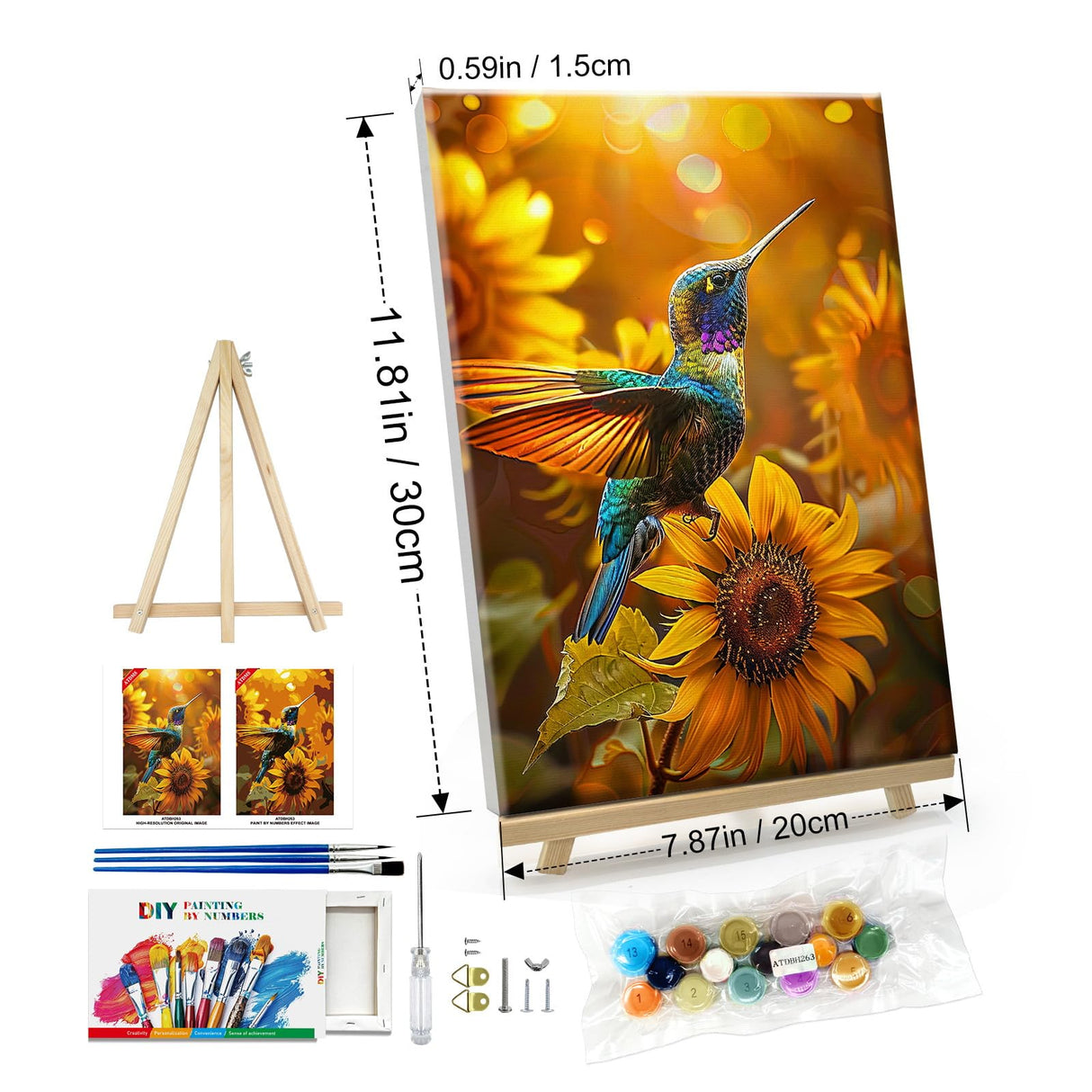 ATDMS Bird Paint by Numbers Kit for Adults with Frame Landscape Paint by Number with Easel DIY Flower Adult Paint by Number Kits Sunflower Paint by Numbers Kit on Canvas for Home Wall Decor 8x12 Inch ATDMS