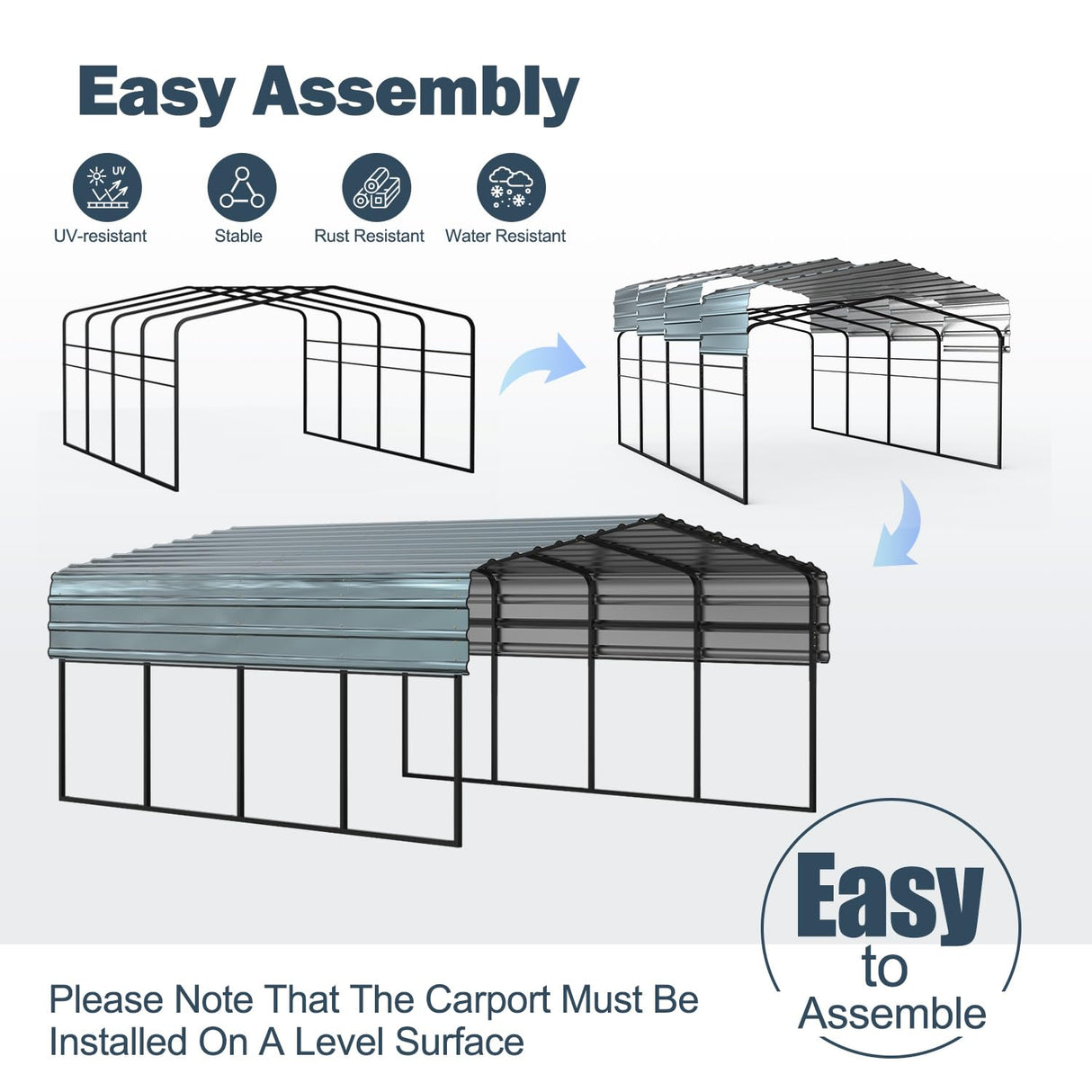 EROMMY 20x20 FT Metal Carport, Heavy Duty Car-Shelter with Galvanized Steel Roof and Frame, Sturdy Car-Shed in All Weathers, Easy Assembly Car-Canopy for 2 Cars, SUV, Tractors and Boat, Gray EROMMY