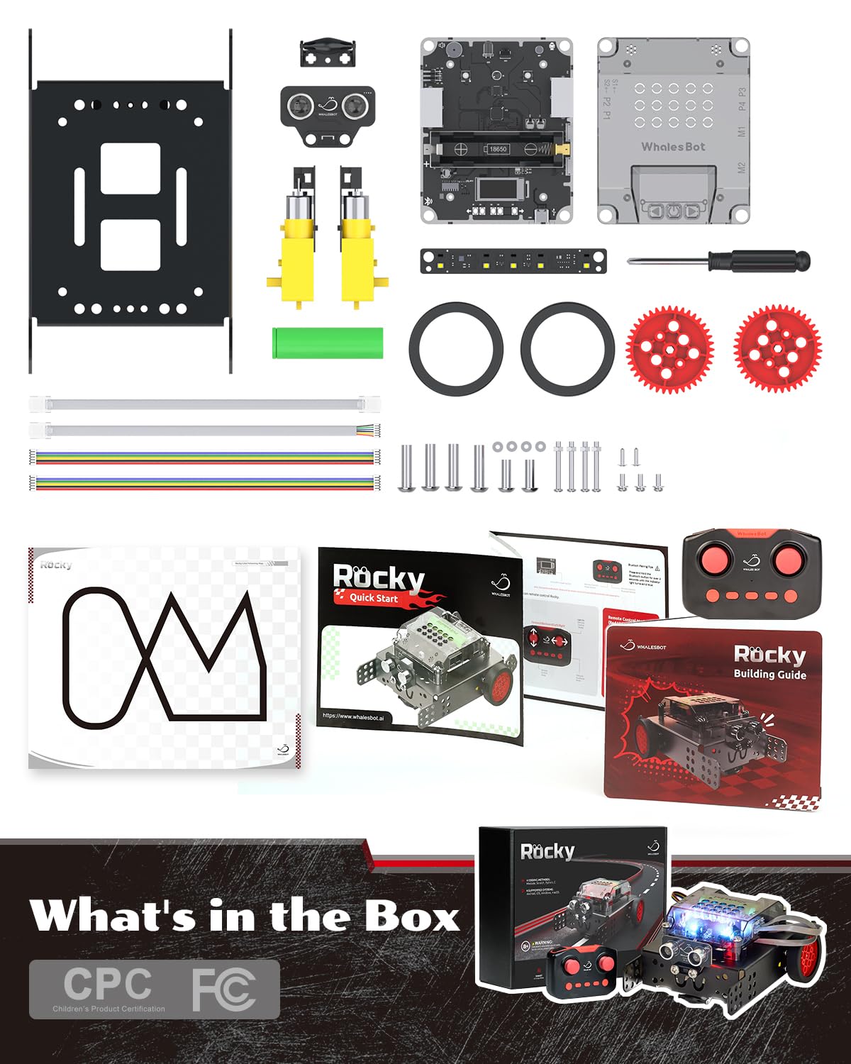 WhalesBot Rocky Coding & Remote Control Robot Kit for Kids 8-16, Modular/Scratch/Python/C Programming, Educational Engineering Science Toy Set with Multiple Sensors and Smart Controller WhalesBot