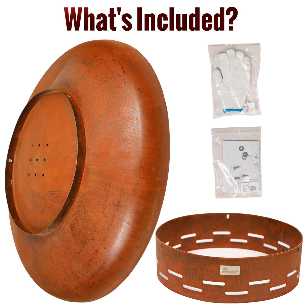 KOL 35" Dia. Heavy-Duty Fire Pit - Pre-Rusted Corten Steel Round Firepit Large Fire Bowl with Stand - Weathering Steel Wood Burning Fireplaces for Outside Backyard Deck Party Bonfire KOL