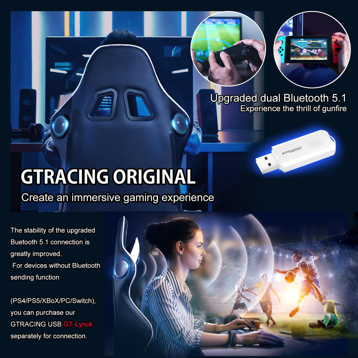 GTRACING Gaming Chair with Speakers Bluetooth Music Video Game Chair Audio Ergonomic Design Heavy Duty Office Computer Desk Chair (White) GTRACING