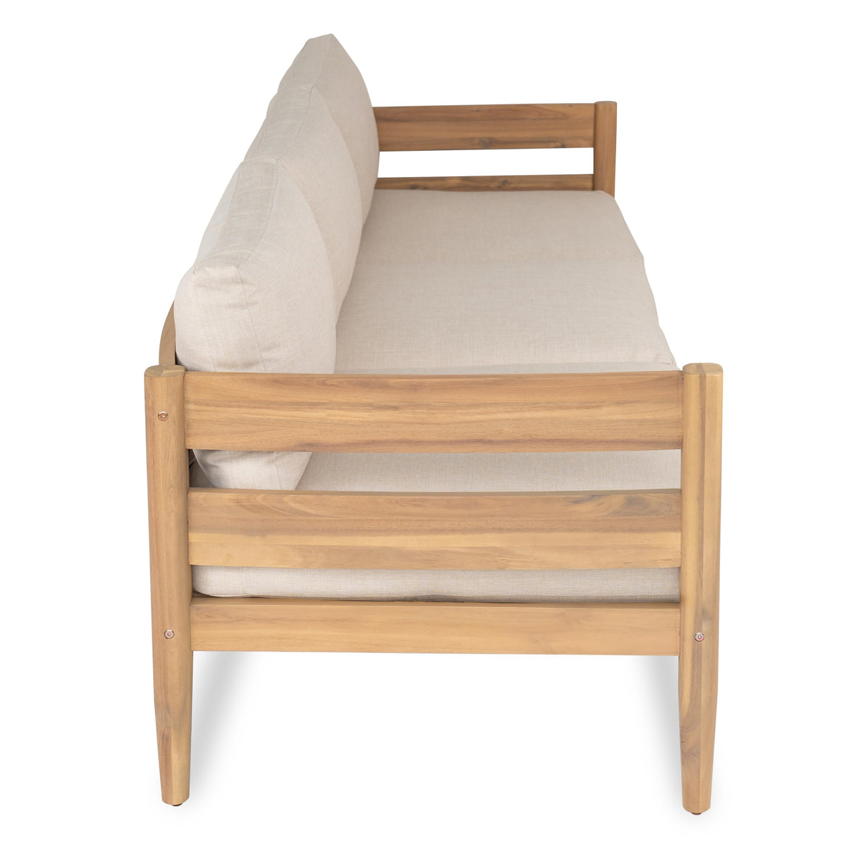 Christopher Knight Home Kavets 76.25'' W Outdoor 3 Seater Sofa with 5" Cushion, Acacia Wood Patio Sofa, Modern Slat Panel Bench, Spacious Seating Couch for Backyard Garden Porch, Light Teak+Beige Christopher Knight Home