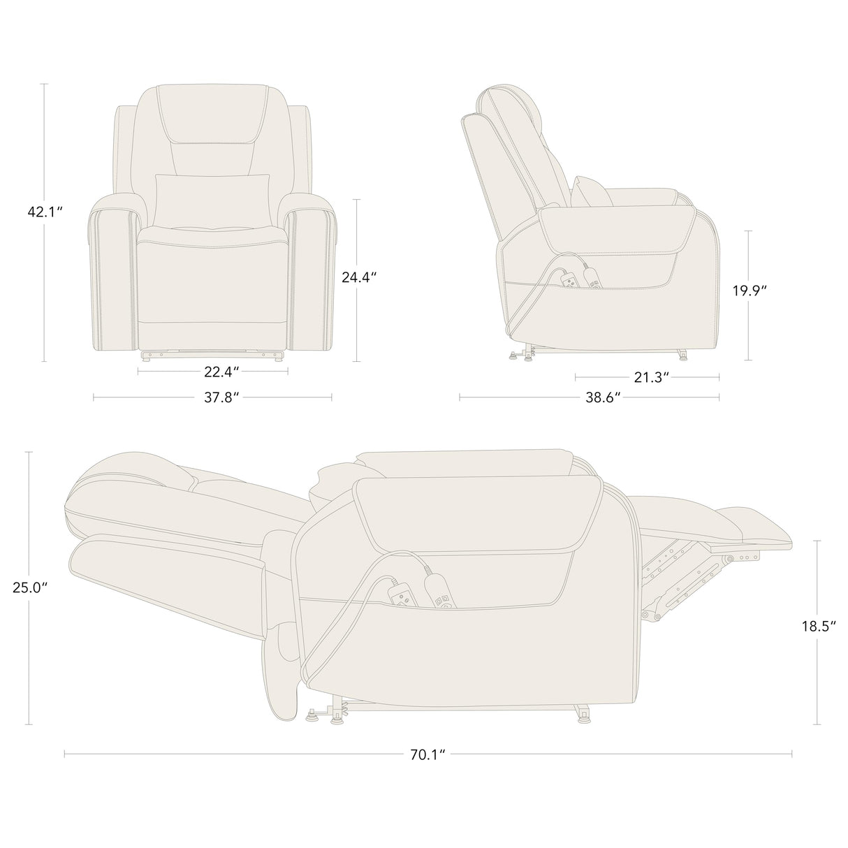 CHITA Electric Power Lift Recliner Chair for Elderly, Oversized Genuine Leather Chair with Cup Holders and USB Ports for Living Room, with Massage and Heat, Dark Brown CHITA