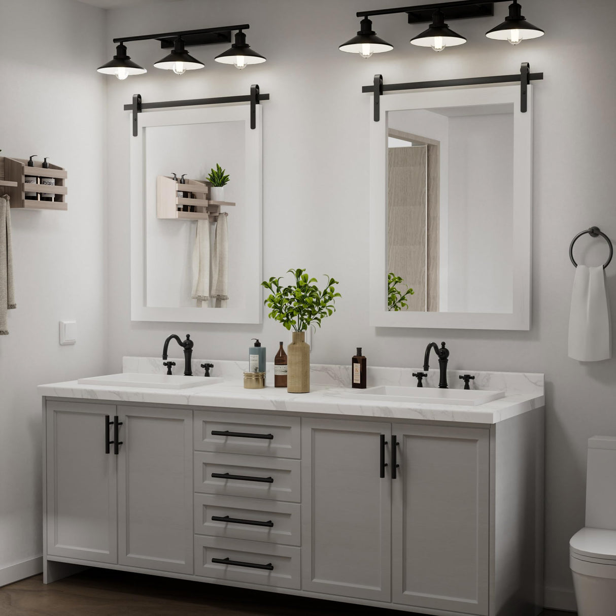 Farmhouse Bathroom Mirror, White Rustic Vanity Mirror Wood Framed Decrative Mirrors, Barn Door Style Decor Entryway Bedroom 22x30INCH Horizontal PAIHOME