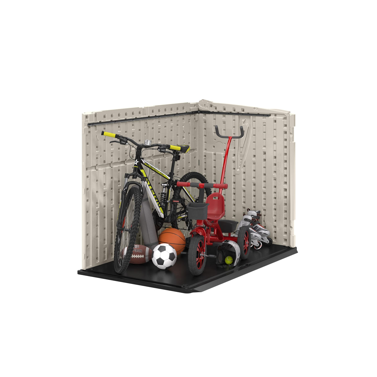 Suncast 5.9 ft. x 3.7 ft Horizontal Stow-Away Storage Shed - Natural Wood-Like Outdoor Storage for Trash Cans and Yard Tools - All-Weather Resin, Hinged Lid, Reinforced Floor - Made in The USA Suncast