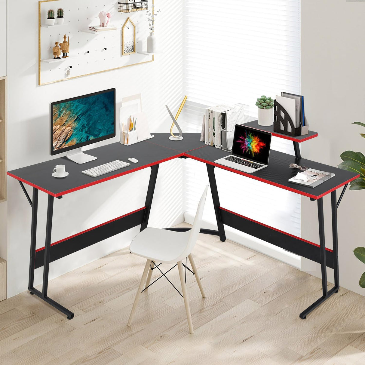 L Shaped Desk, Sturdy Gaming Desk Computer Desk with Large Wooden Desktop for Home Office, L Shaped Gaming Desk Corner Desk for Small Space, Easy to Assemble, L Desk Gaming Table L Shape Desk Haiput Wam