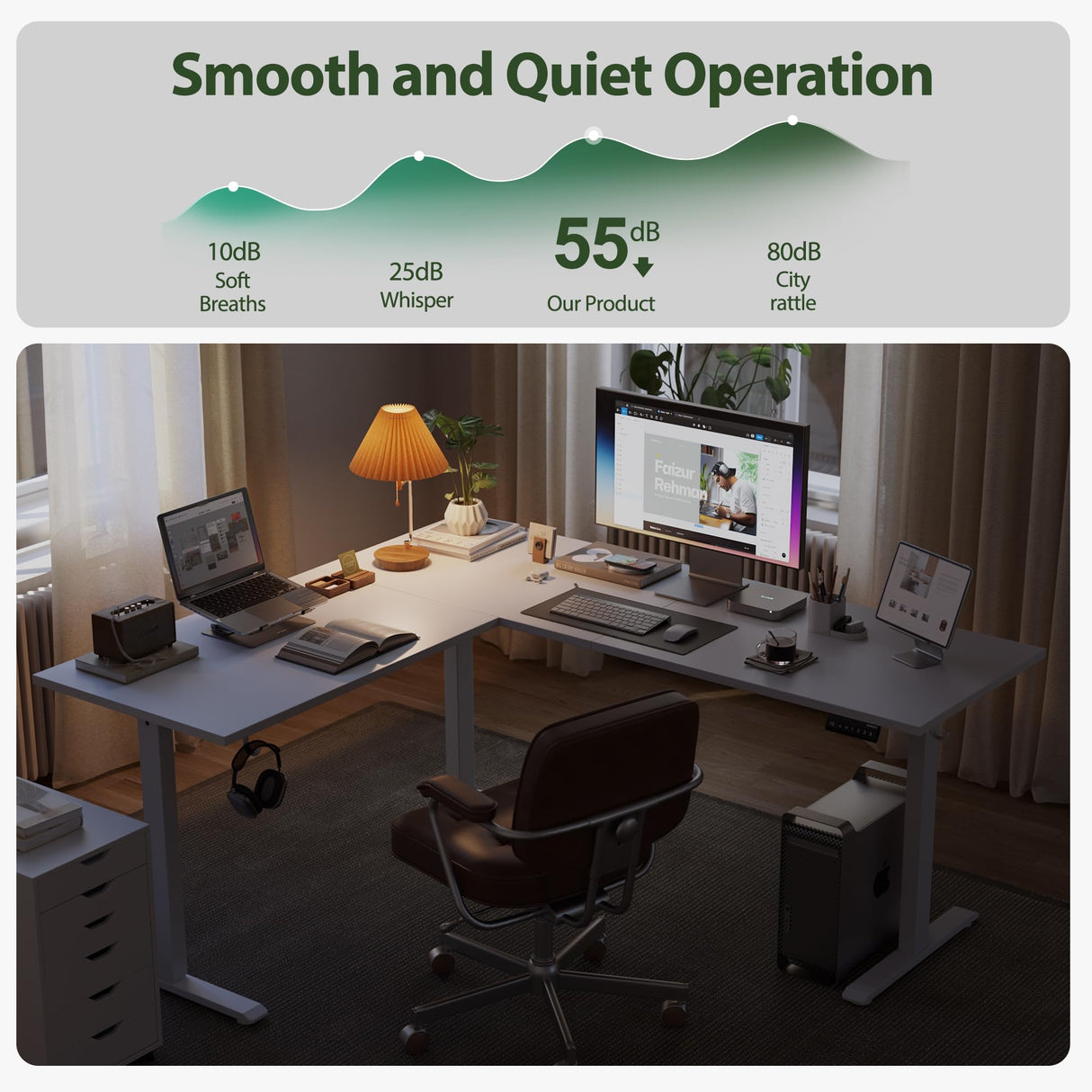 Agilestic L Shaped Standing Desk Adjustable Height, Electric Corner Standing Desk, 63 x 55 inch Sit Stand Computer Table with Splice Board, White Agilestic
